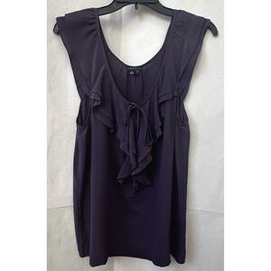 Theory 100% Silk Ruffle Neck Sleeveless Blouse L Purple Dark Fairy Whimsigoth